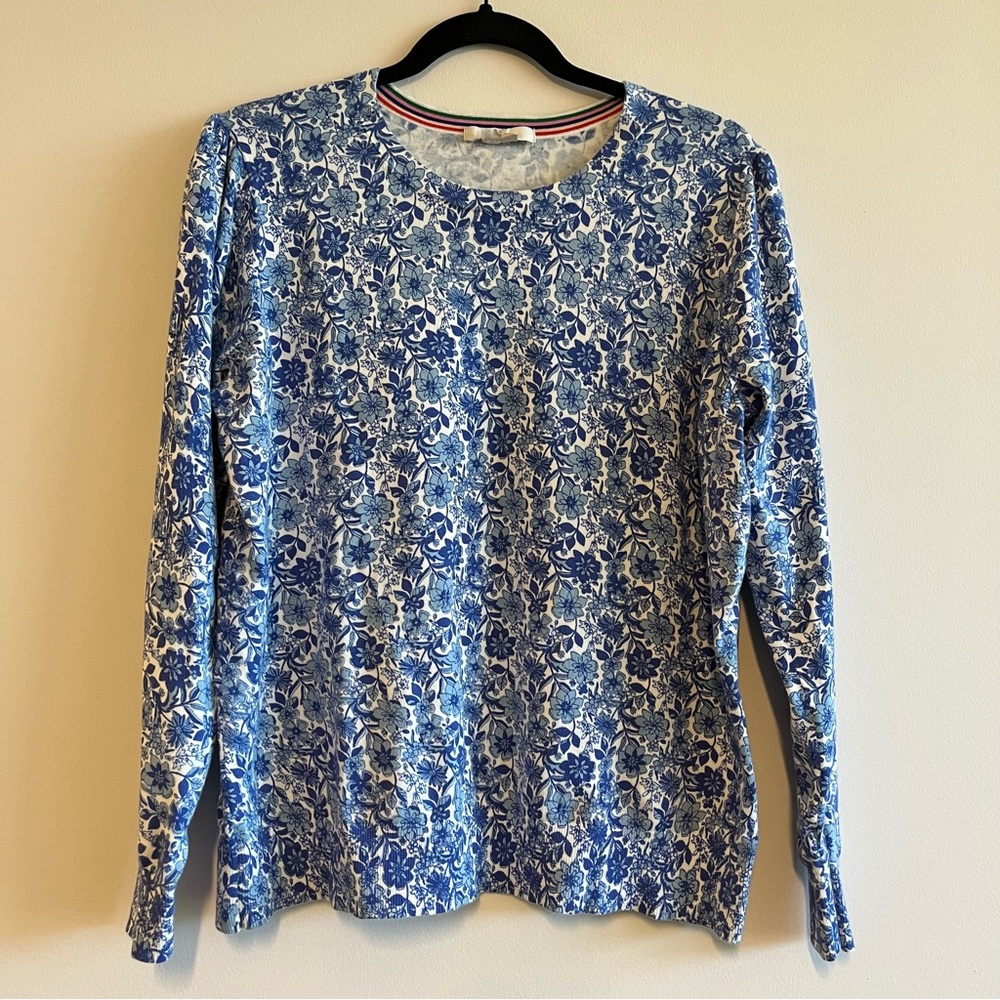 Boden Floral Cotton Crew Jumper in Dawn Sky